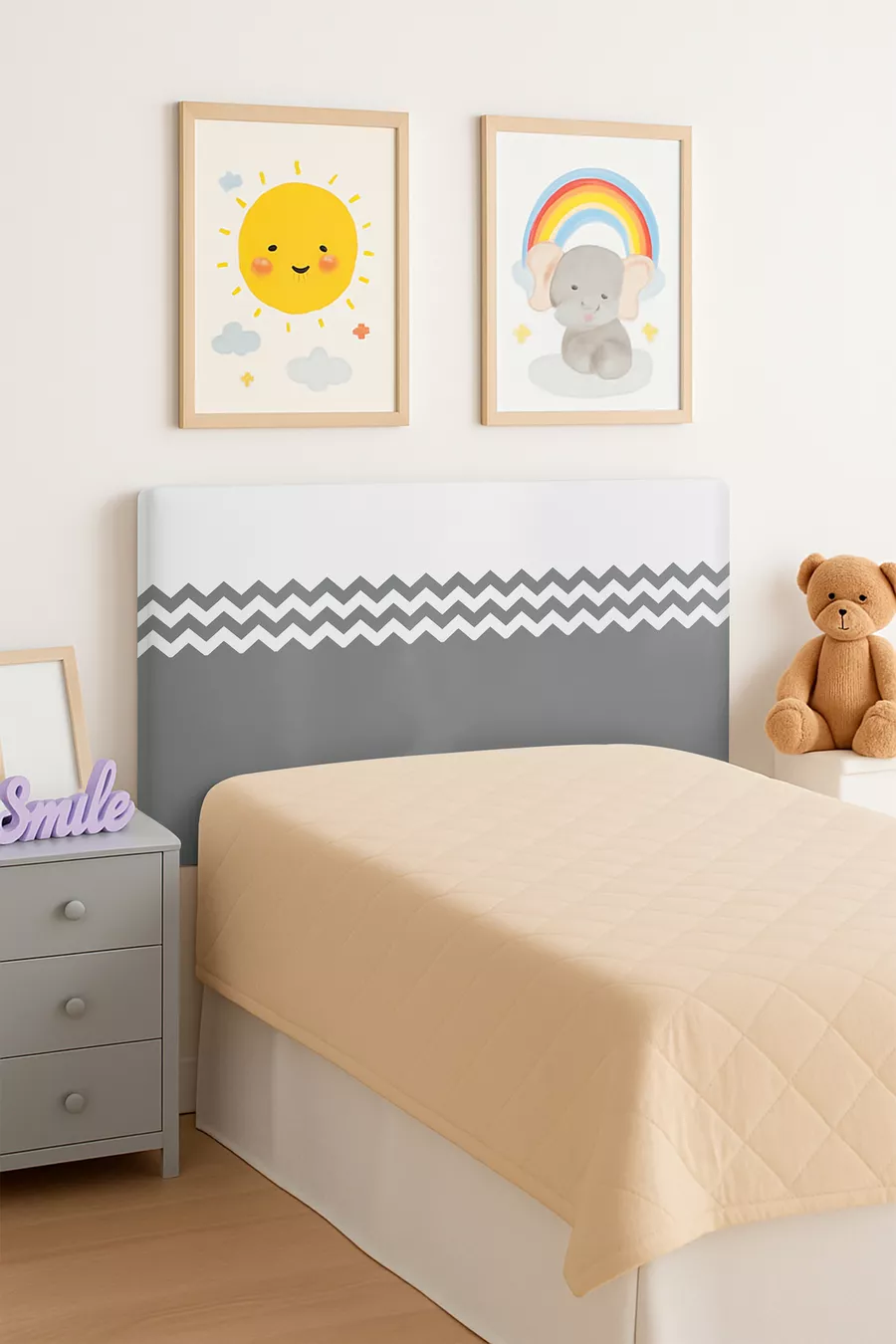 Housse de tête de lit pour sommier à motifs zigzag gris et blanc
