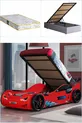 Lit avec voiture, lit voiture avec sommier superposé et barrières, avec LED - Rouge 1 matelas Comfort