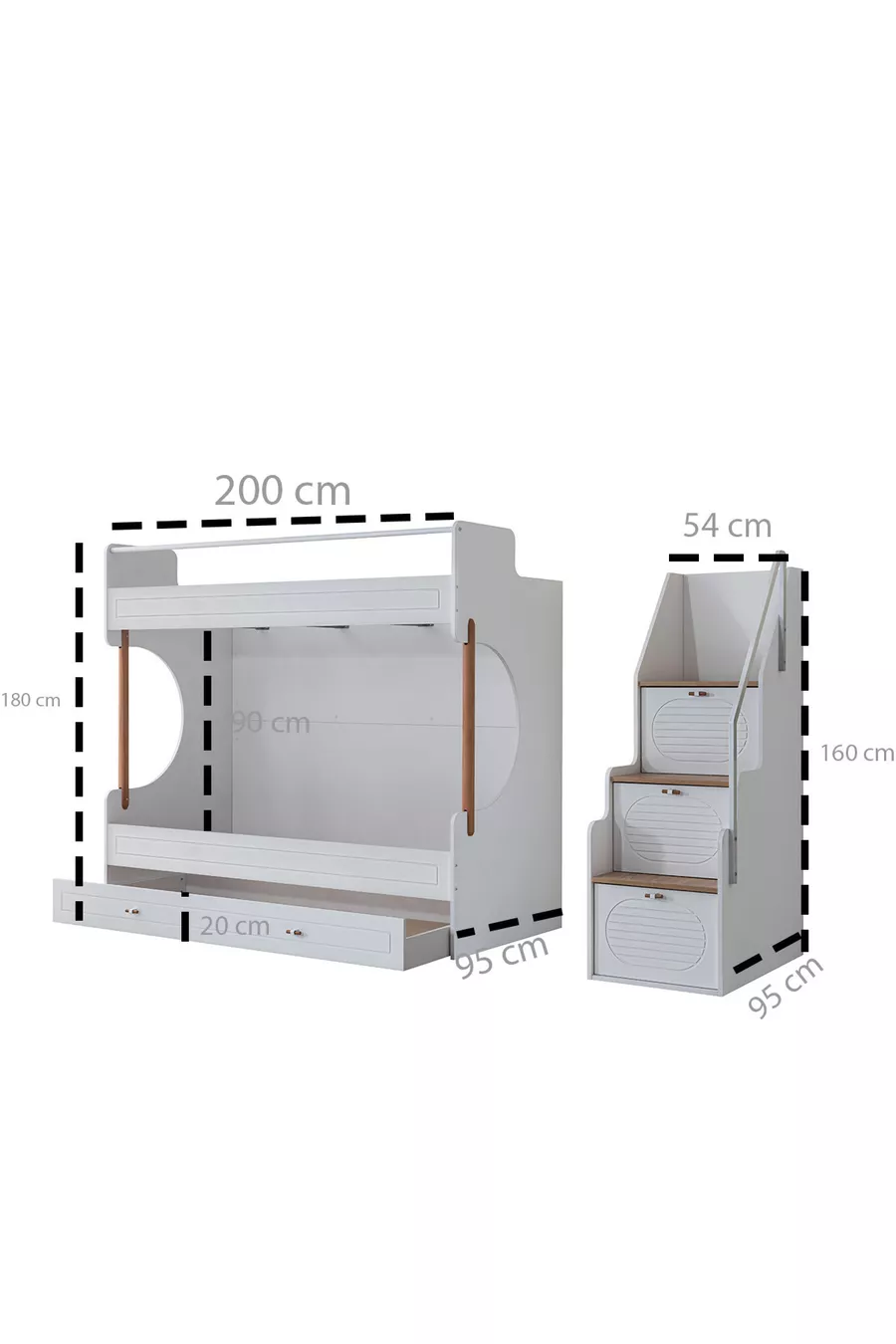 Lit superposé Ranza, noix Vita Bohem avec tiroirs + 2 matelas Comfort