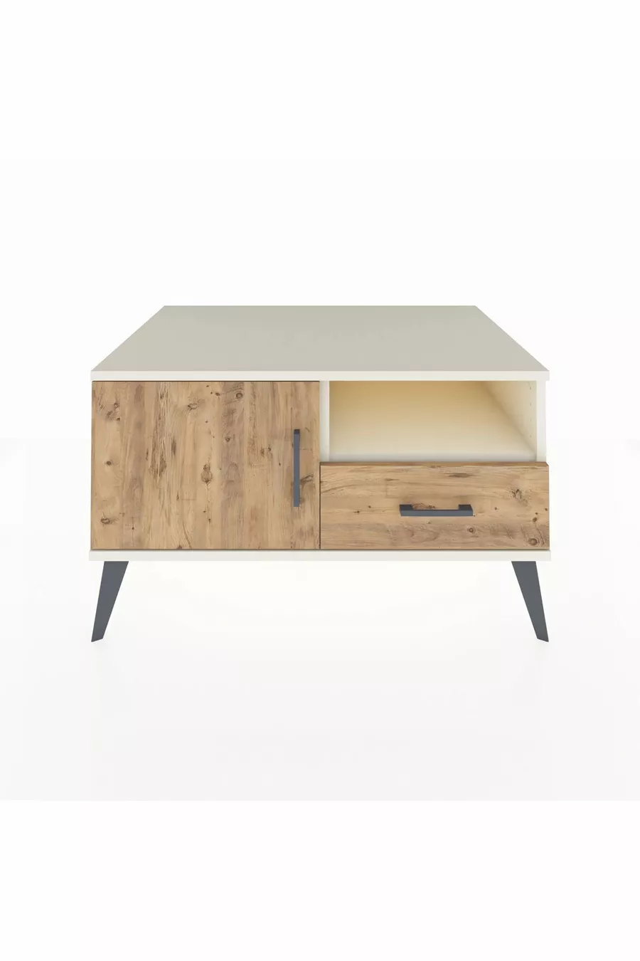 Commode Kronos 2 étagères, 1 tiroir, 1 porte, Pierre de lune-Pin