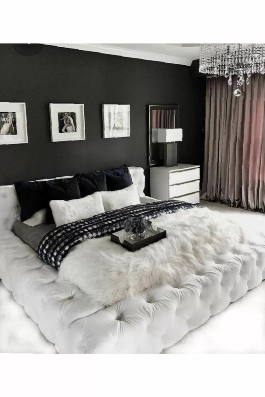 Lit double avec tête de lit, couleur flocon de neige blanc