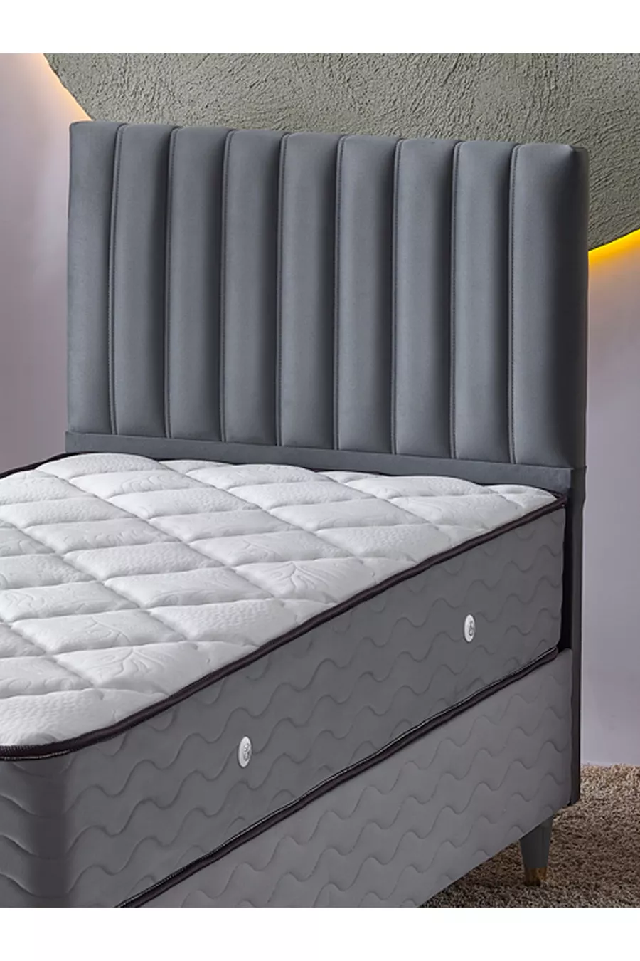 Ezgi Lit Simple (Cadre + Tête de lit + Matelas) Set de 3 pièces (Gris)