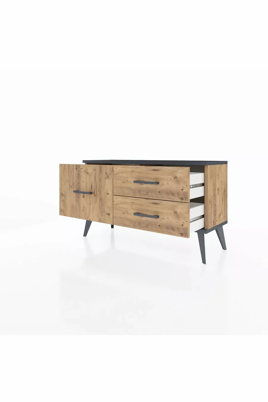 Commode Arges 3 tiroirs Pin-Anthracite/Pin
