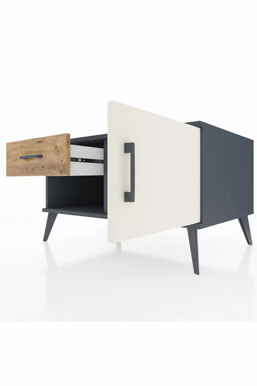 Commode Kronos avec une seule étagère, un tiroir et une porte, anthracite-pierre de lune/pin