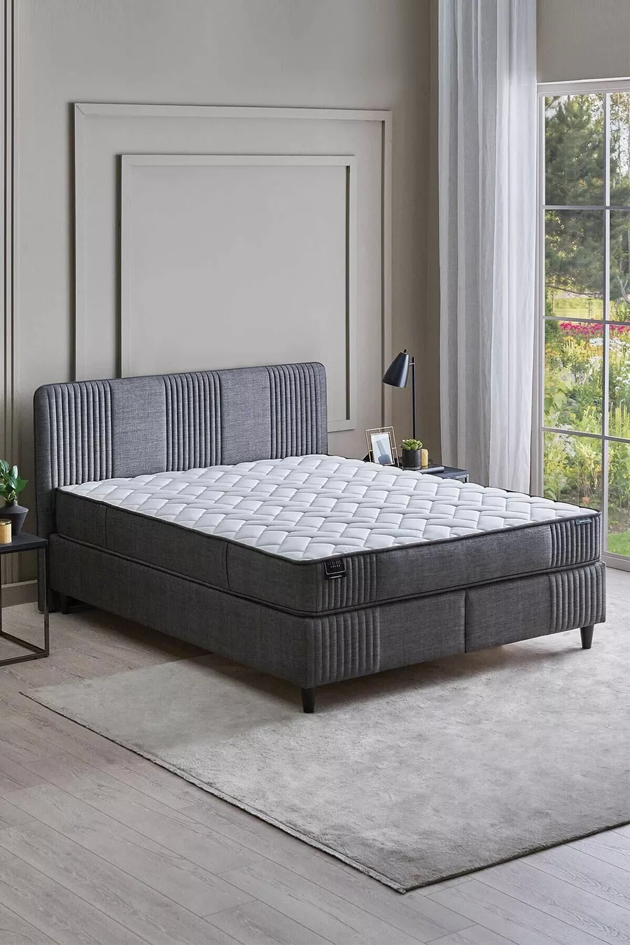 Ensemble de 3 pièces Tête de lit et sommier Wool Sense - Gris Foncé