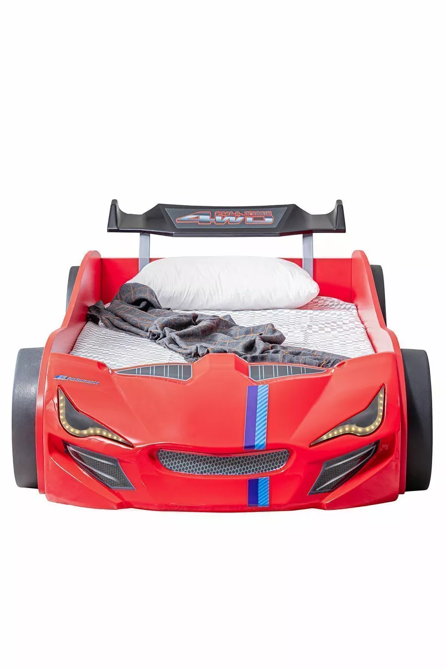 Lit voiture, Lit voiture Merso avec pare-vent et éclairage LED complet - Rouge