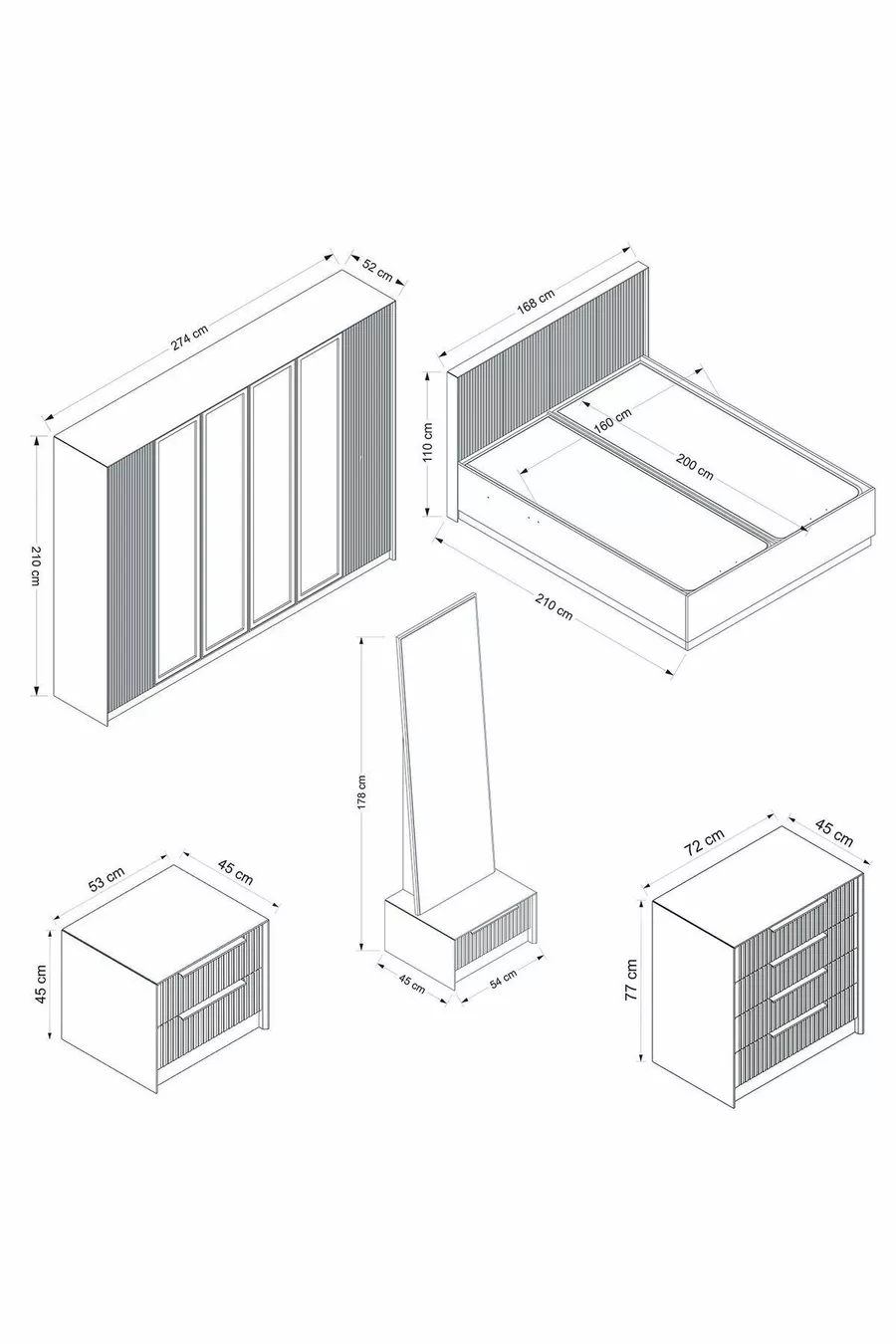 Ensemble de chambre à coucher Kale Luxe - Anthracite Set 1