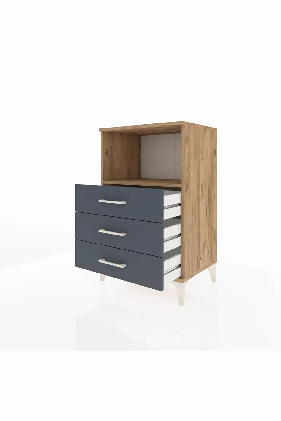 Table de chevet Hyperion à un seul étagère et 3 tiroirs en pin-anthracite