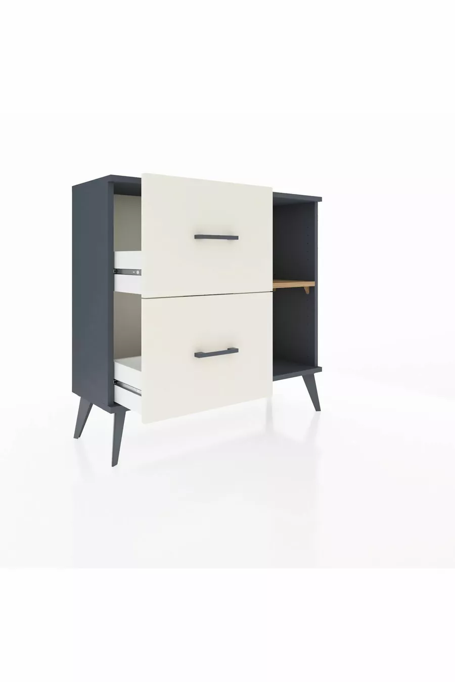 Commode Arges à une étagère, 2 tiroirs, Anthracite-Sapin/Mer de pierre