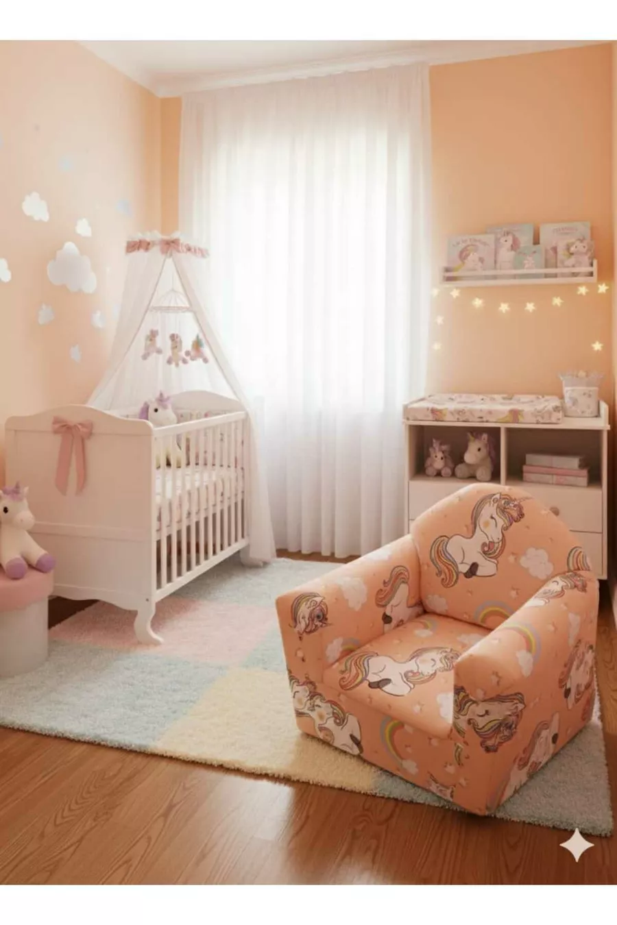 Siège enfant rose poudré à motif licorne