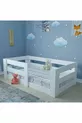 Lit Montessori compatible avec matelas, MDF blanc brillant, lit d'enfant avec coffre et tête de lit