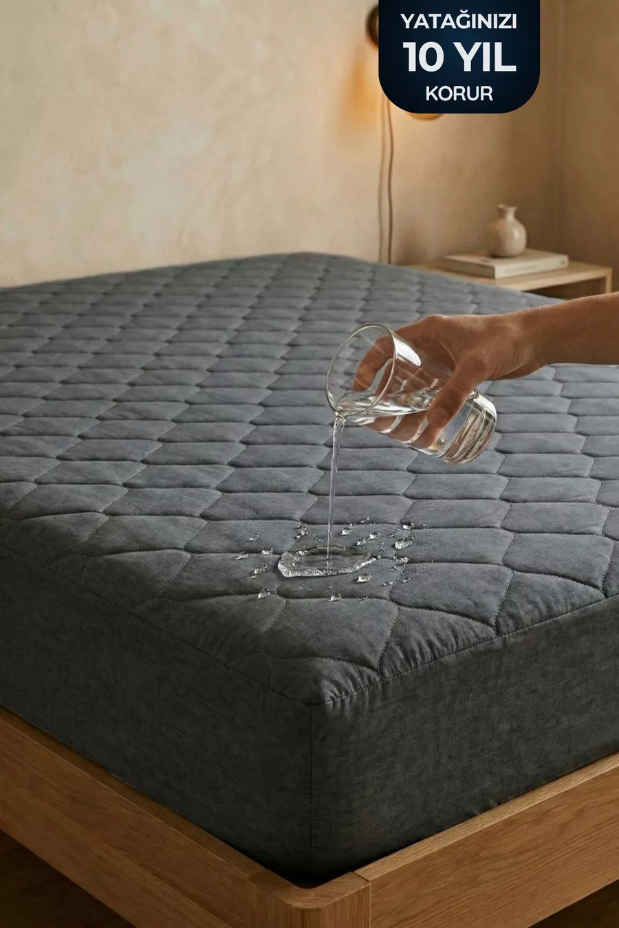 Protège-matelas en coton matelassé, ajustable, bord complet, imperméable, gris