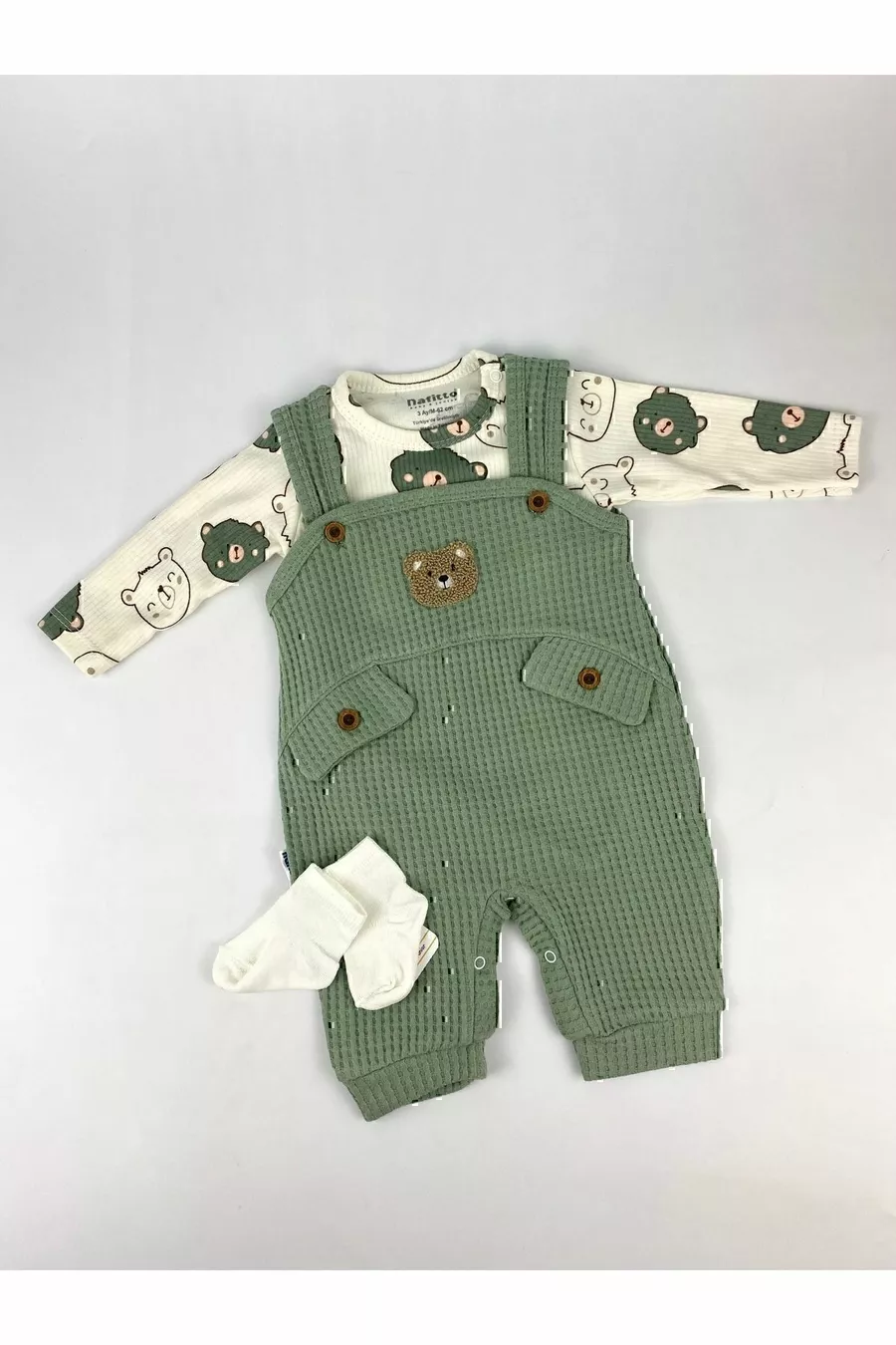 Grenouillère pour bébé garçon avec broderie d'ours, ensemble de 3 pièces – Body, grenouillère et chaussettes | Vêtements pour bébé de 3, 6, 9 mois