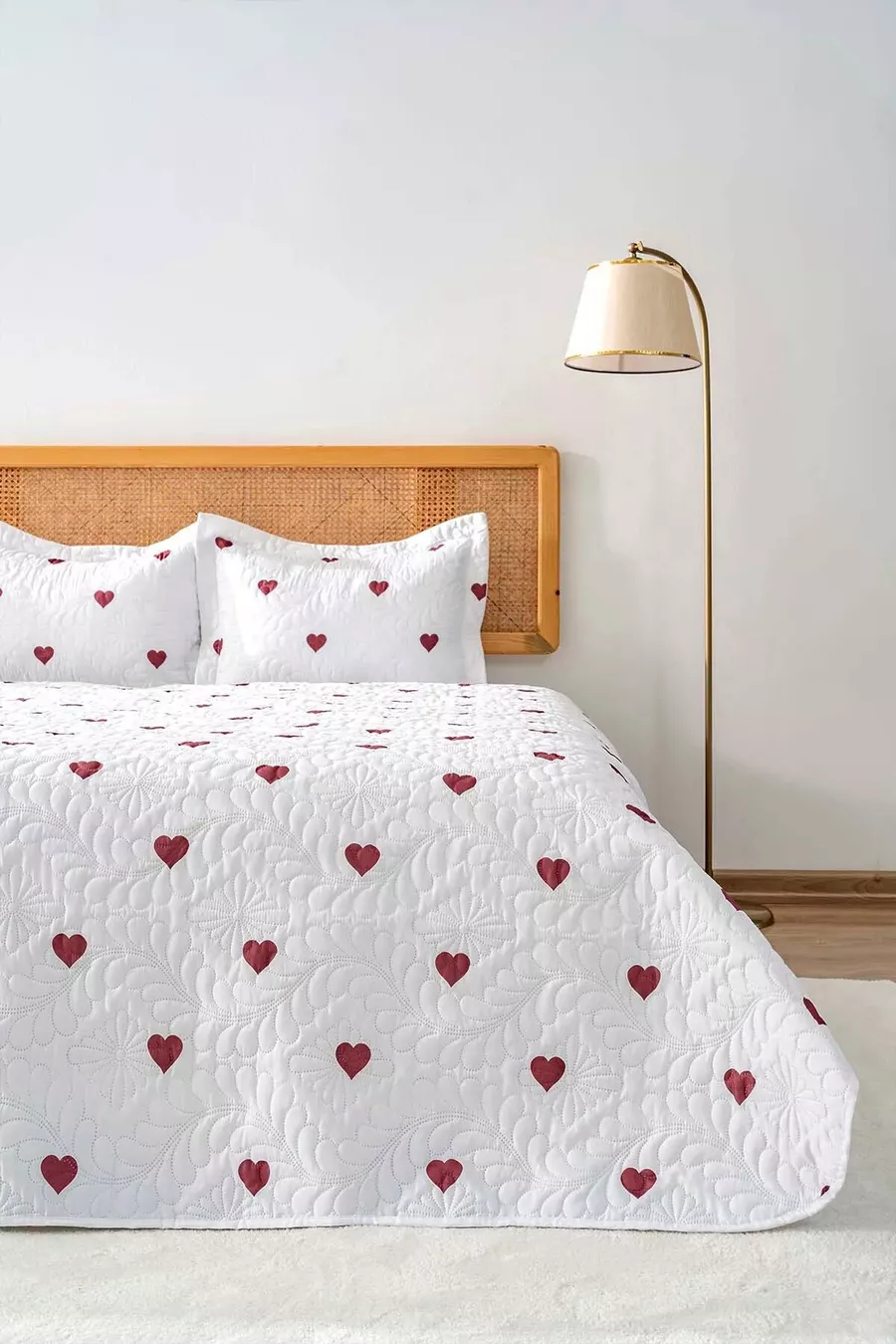 Ensemble de Micro-Sommeil Double Charmant Set de Couverture de Lit en 3 Pièces avec Cœurs