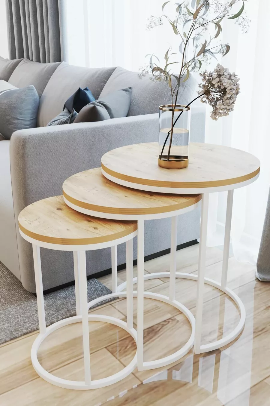 Table d'appoint triple de luxe C Zigon blanc Rivoli