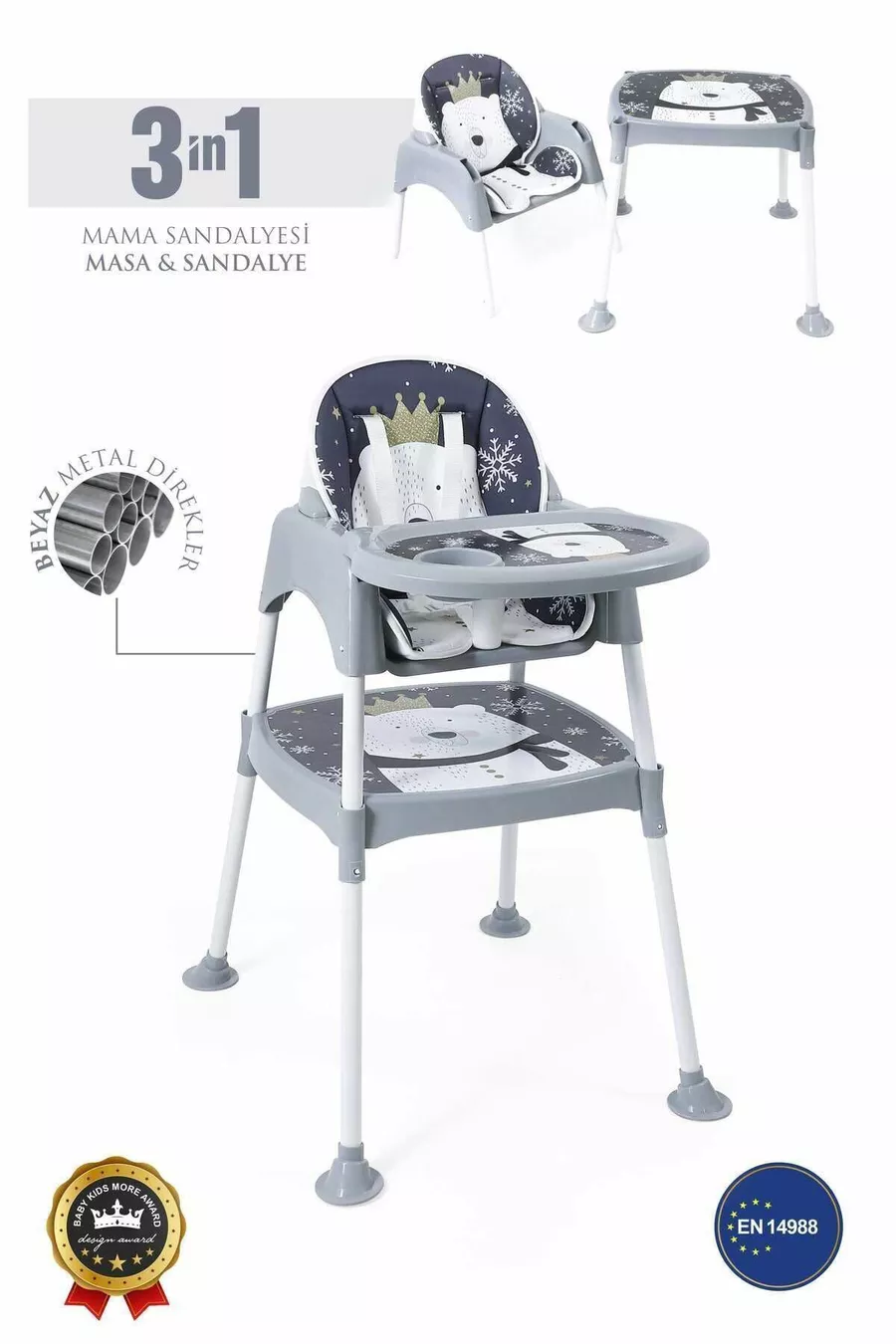 Bureau 3 en 1, Chaise Haute, Table, Chaise