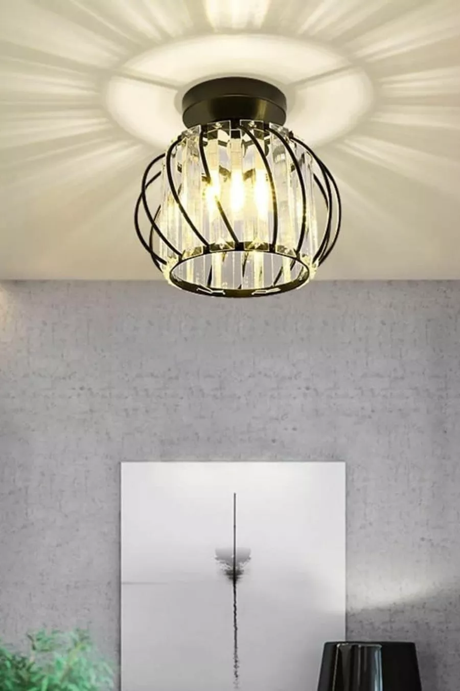 Plafonnier Lustre Bella Luce Modèle Noir en Métal avec Cristaux pour Salon, Cuisine, Chambre et Séjour