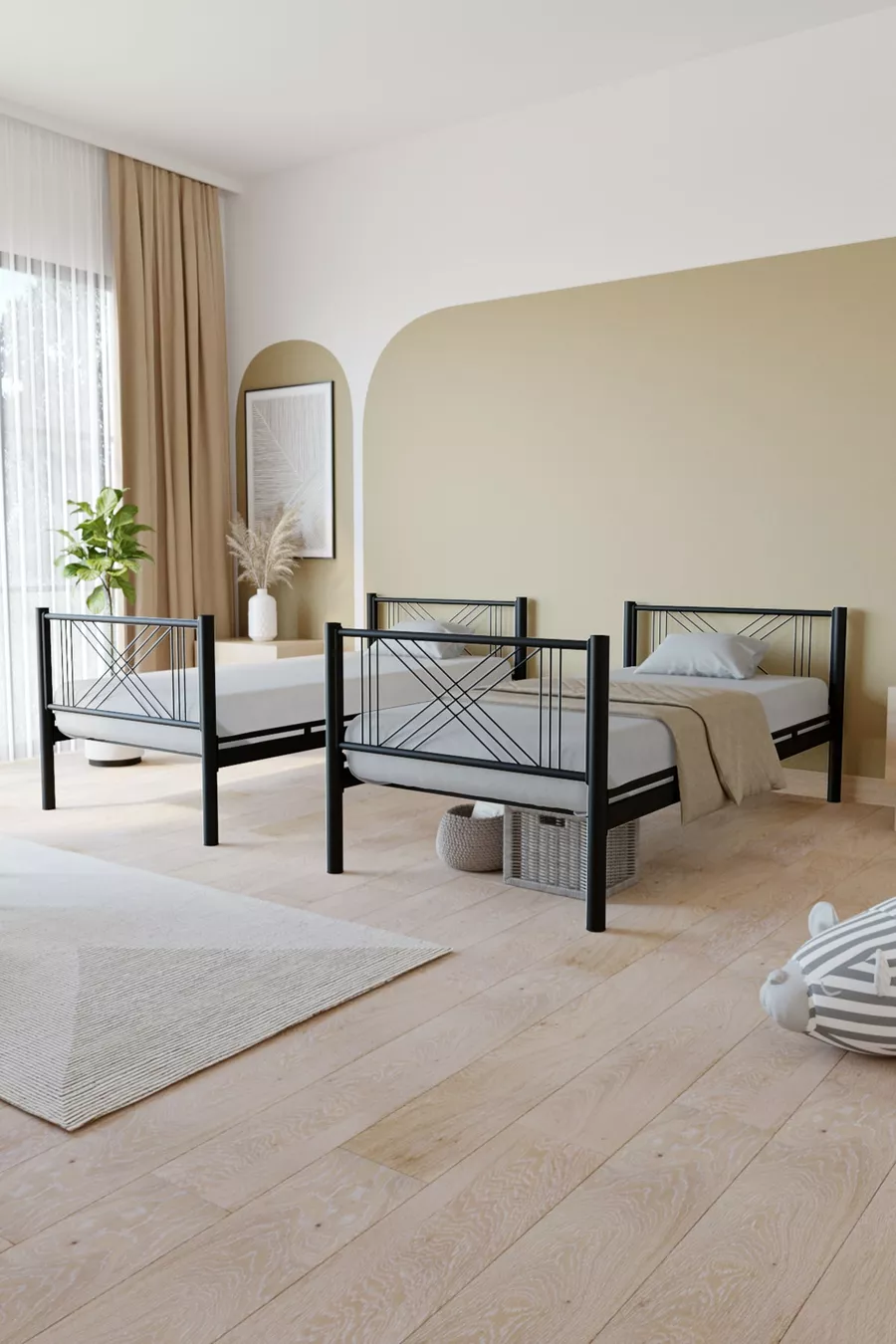 Lit superposé en métal premium Mix  compatible avec matelas Noir, lit superposé détachable