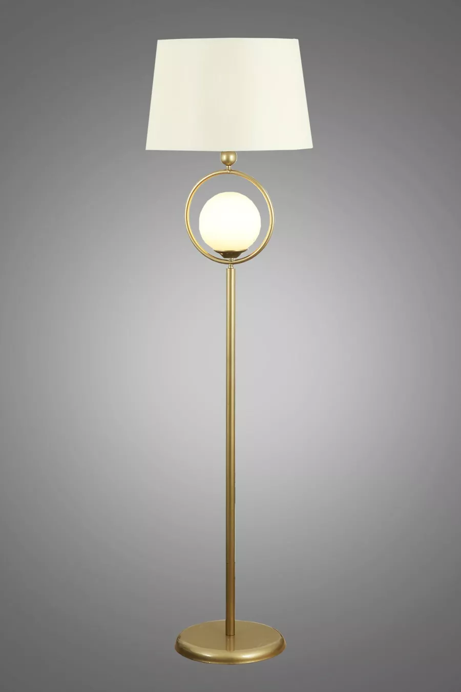 Lampadaire Odin à abat-jour crème avec verre blanc et effet vieilli simple