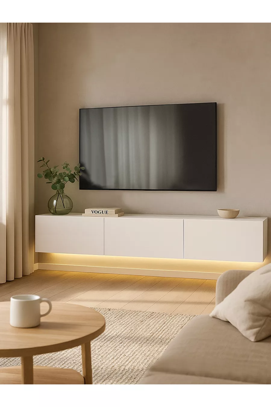 Unité TV à LED Li  cm - blanc, moderne, élégant, spacieux, design fonctionnel - Meuble TV | Cercei