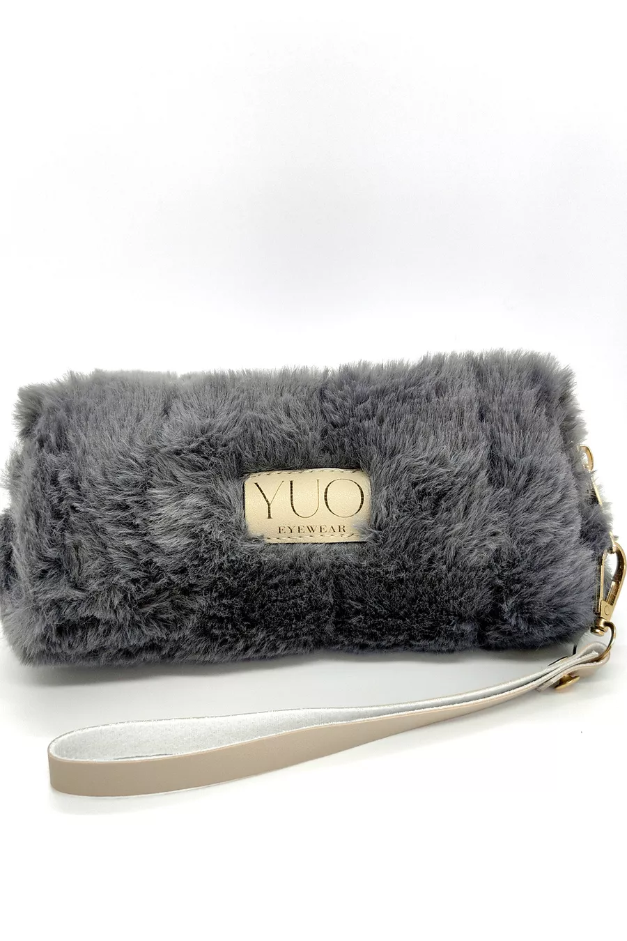 Housse polyvalente en peluche grise YUO – Lunettes, porte-stylo, trousse de maquillage, mini pochette