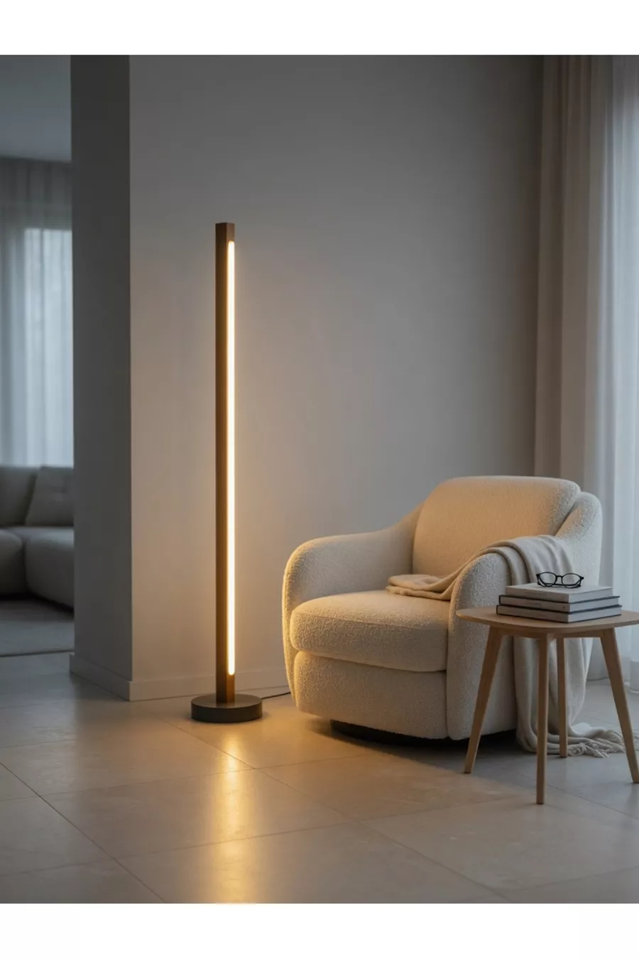 Lampadaire LED en bois moderne | 3 couleurs avec télécommande | Fait main  cm