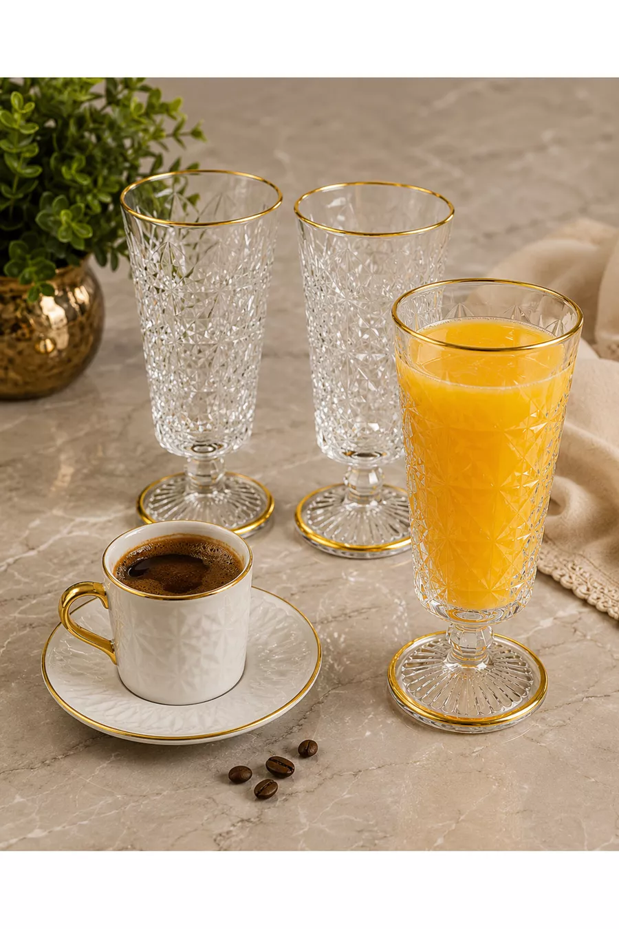 Ensemble de 6 verres à pied avec détails en or cristal pour café/létre/boissons/acier/eau/cocktail* ml