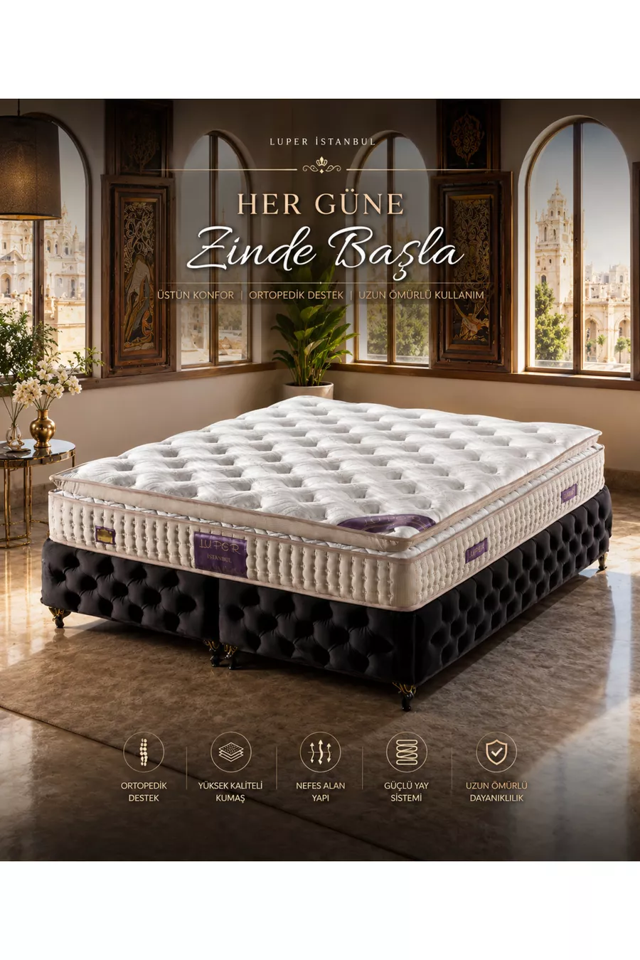 Matelas à ressorts Istanbul Luxuria Roll Pack ultra orthopédique avec coussin et soutien lombaire et dorsal
