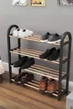 Meuble à chaussures midi à 4 compartiments avec barres en bois, capacité de 8 paires de chaussures, unité étagère de qualité 1ère classe
