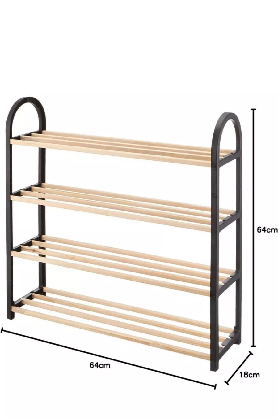 Meuble à chaussures midi à 4 compartiments avec barres en bois, capacité de 8 paires de chaussures, unité étagère de qualité 1ère classe