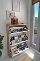 Placard à chaussures à abattant, placard à chaussures à étagères coulissantes, placard à chaussures à 3 compartiments, ange pin-blanc