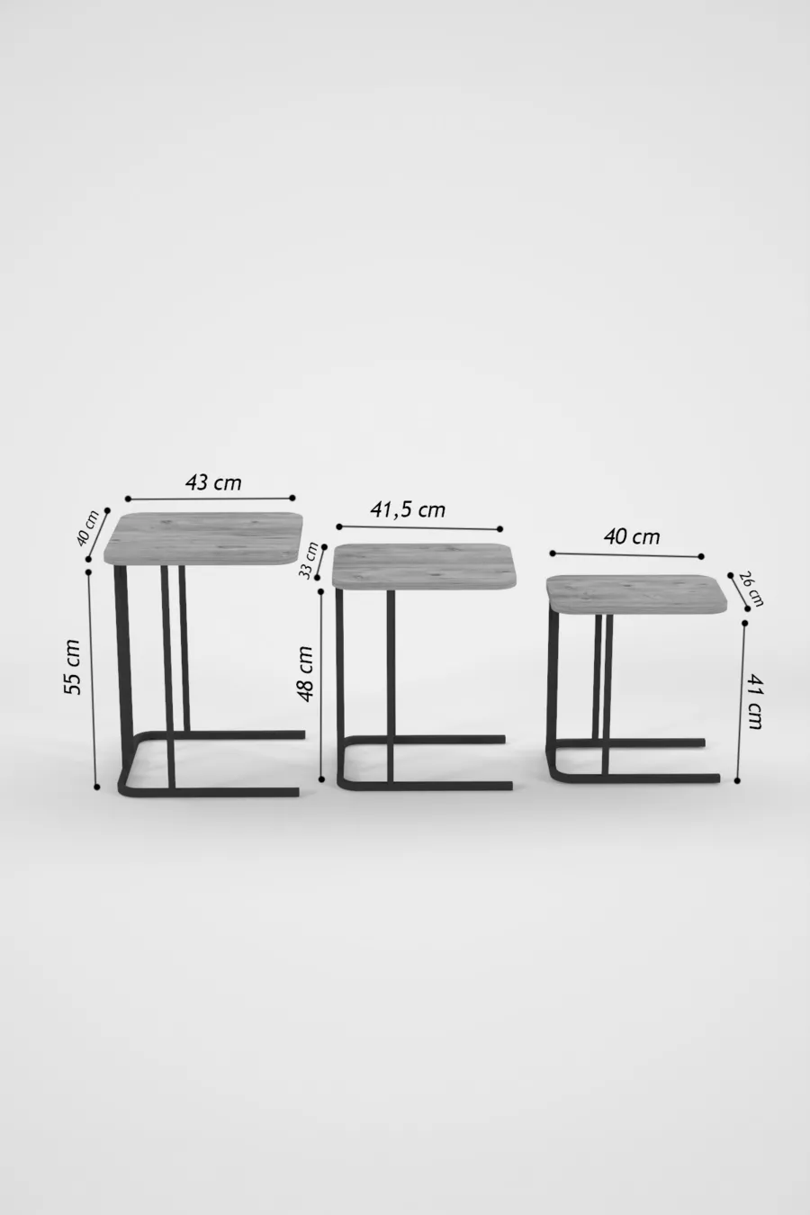 Table Basse Gigogne Pied Métal Ensemble de 3 Tables d'Appoint pour Canapé Zino Pin Atlantique