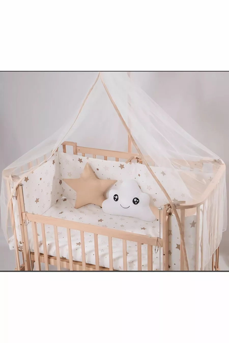 Ensemble de sommeil Mabela Beşik en bois brun avec étoiles