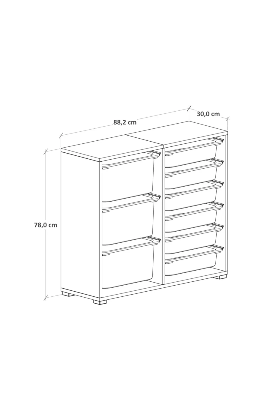 Armoire à jouets 3 profondurs 9 paniers, meuble polyvalent pour cuisine, cellier et salle de bain