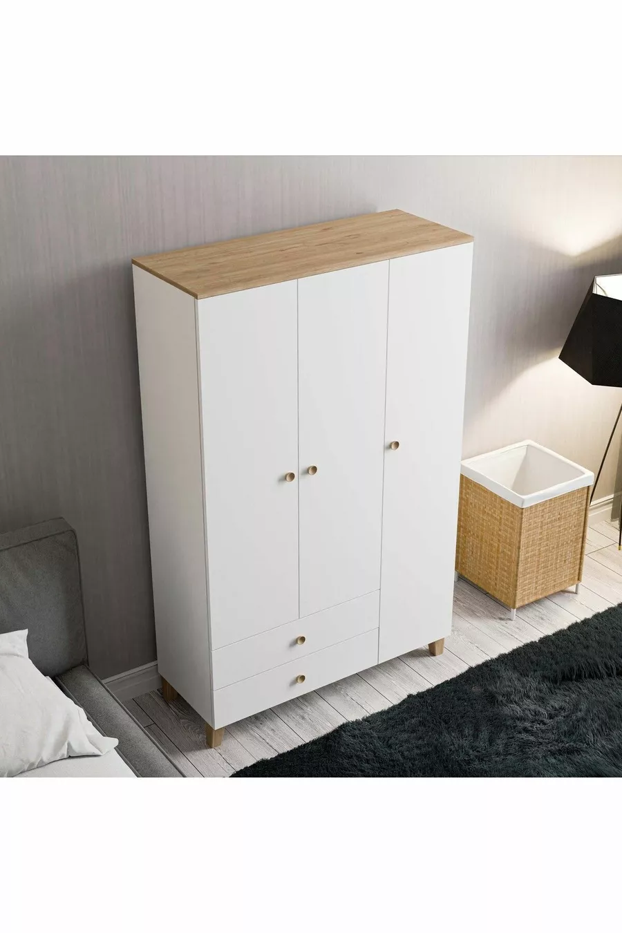  VENTO ARMOIRE 3 PORTES PANIER-BLANC