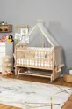 Lit bébé en bois naturel près de maman, biologique (SANS PEINTURE) - crème brodée (SANS TEXTE) avec ensemble de sommeil et roulettes