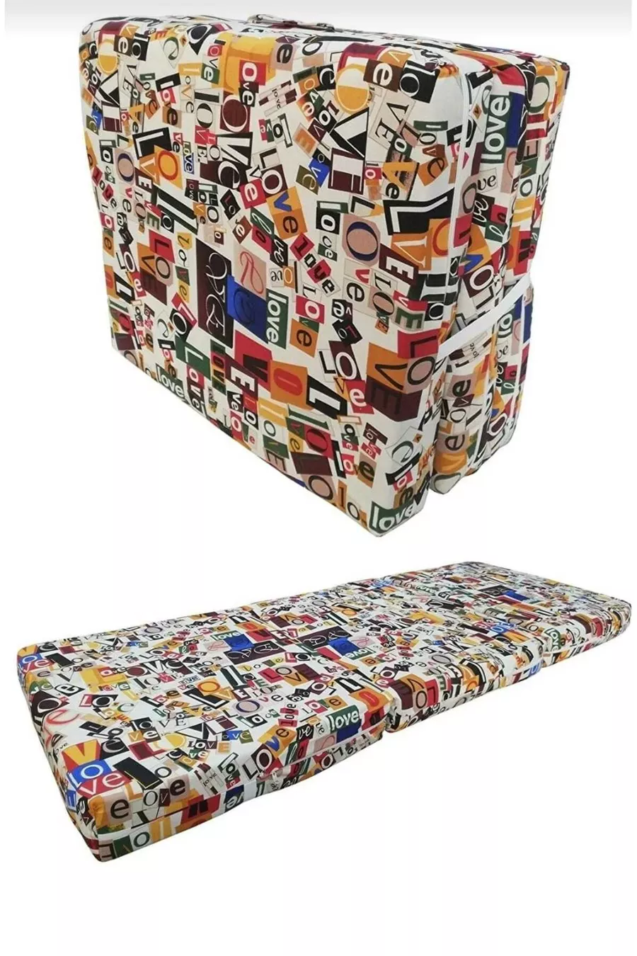 Lit pliant simple avec matelas en mousse, coussin en mousse épaisse, X cm, gris, motif LOVE
