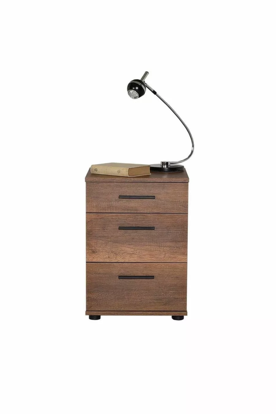 Table de chevet Trendline à 3 tiroirs - noyer foncé (noyer Oslo) Cm (l x P x H)