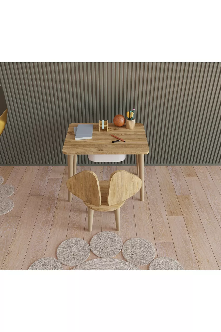 Table Montessori pour enfants, table de jeu, table d'activités, table de travail avec tiroirs et chaise