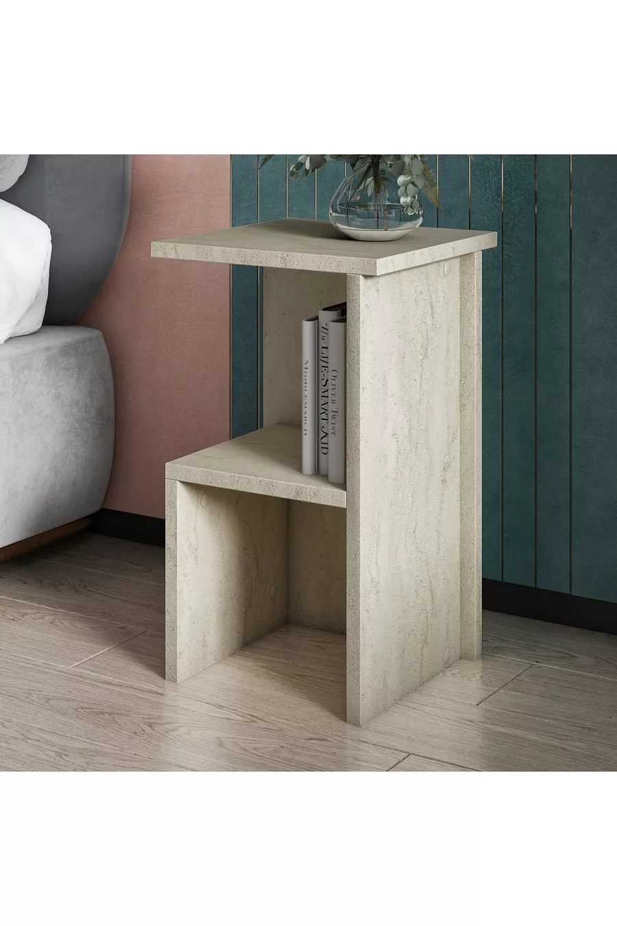 Table de chevet et table d'appoint moderne Roisin en travertin