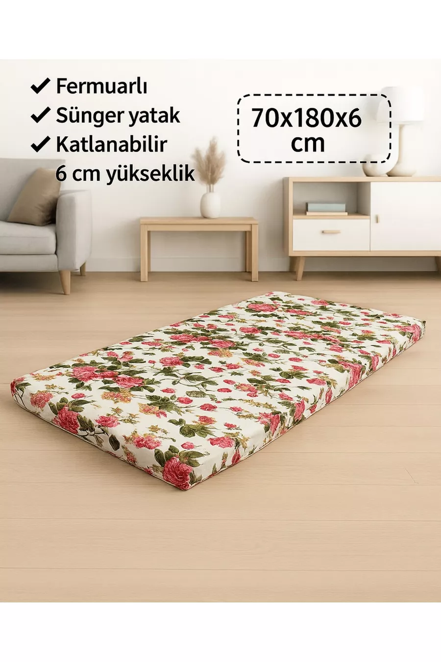 Matelas en mousse CM, matelas au sol, coussin de sol pour balcon, chantier, caravane, matelas d'urgence - ROSE ANGLAISE