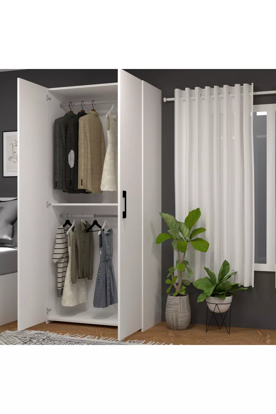 Armoire blanche Retro-8 à deux portes et deux poignées