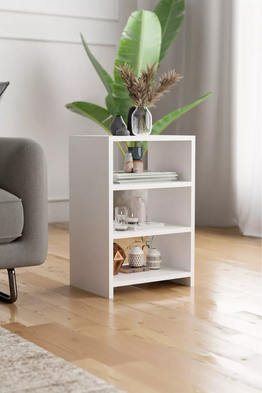 Table de chevet à 4 étagères, table de chevet pour chambre à coucher, table de chevet avec compartiments, table de chevet de chevet