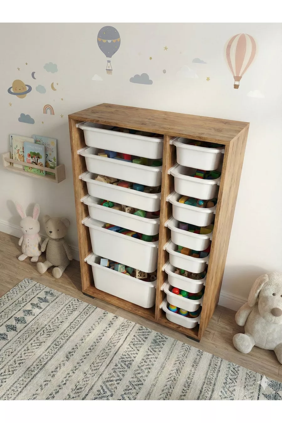 Armoire à Jouets Polyvalente avec Tiroirs et Unité de Rangement – Organisateur de Chambre d’Enfant avec Étiquette Cadeau
