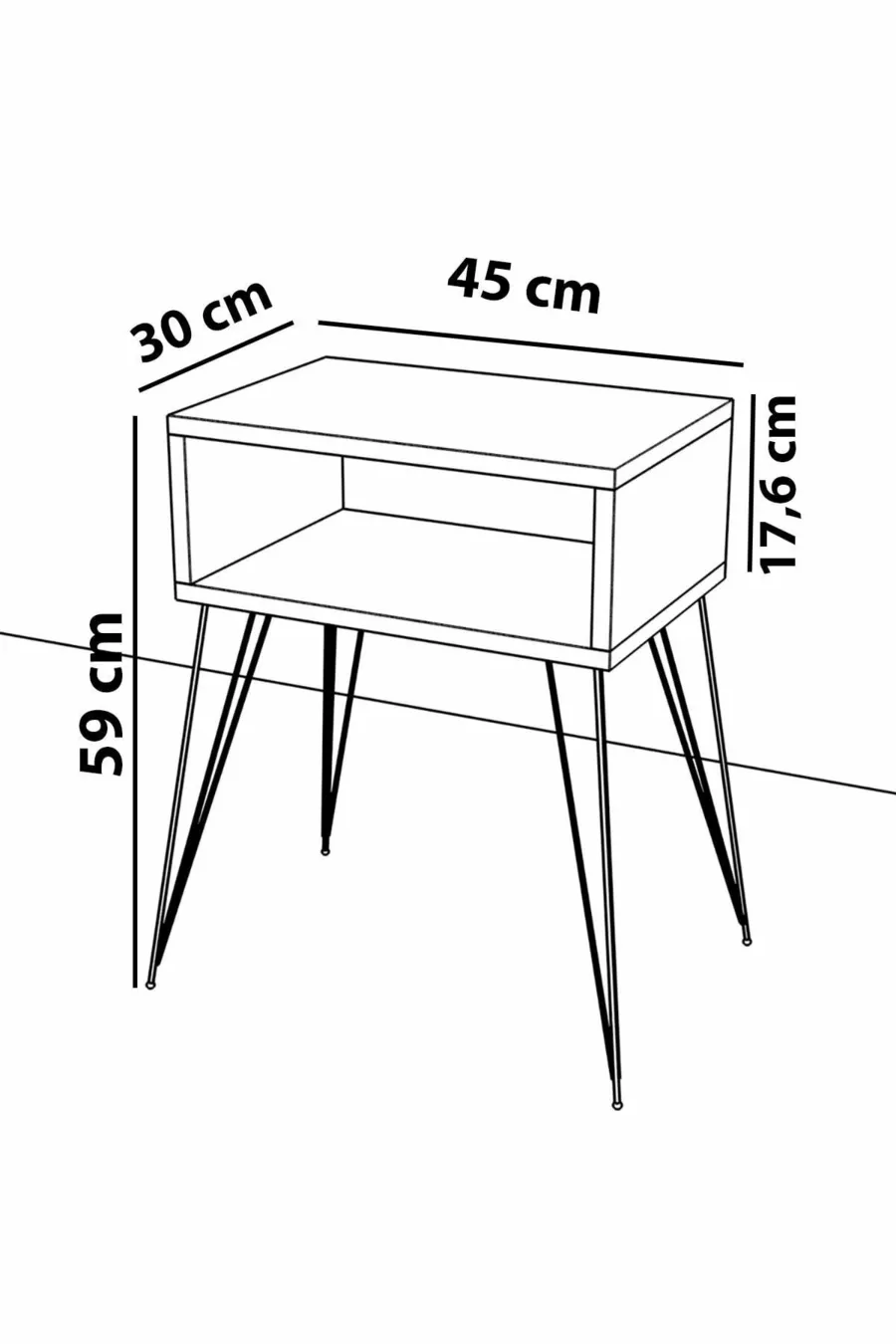 Table de chevet métallique sur pieds - Chêne
