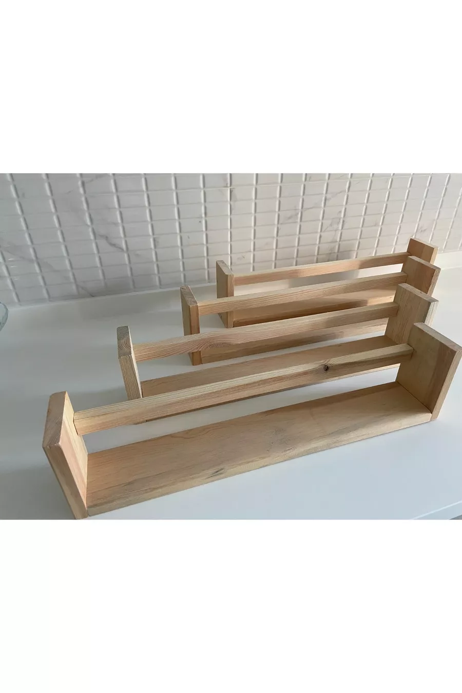 Étagère murale en bois 4 pièces pour bureau-salle de bain-cuisine, réversible, avec colle et supports de fixation à vis inclus