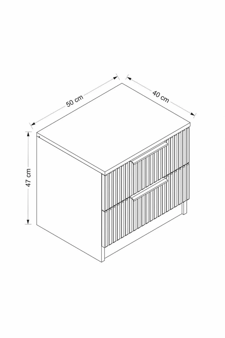 Table de chevet Kale Plus 2 tiroirs - Anthracite avec motif rayé en membrane