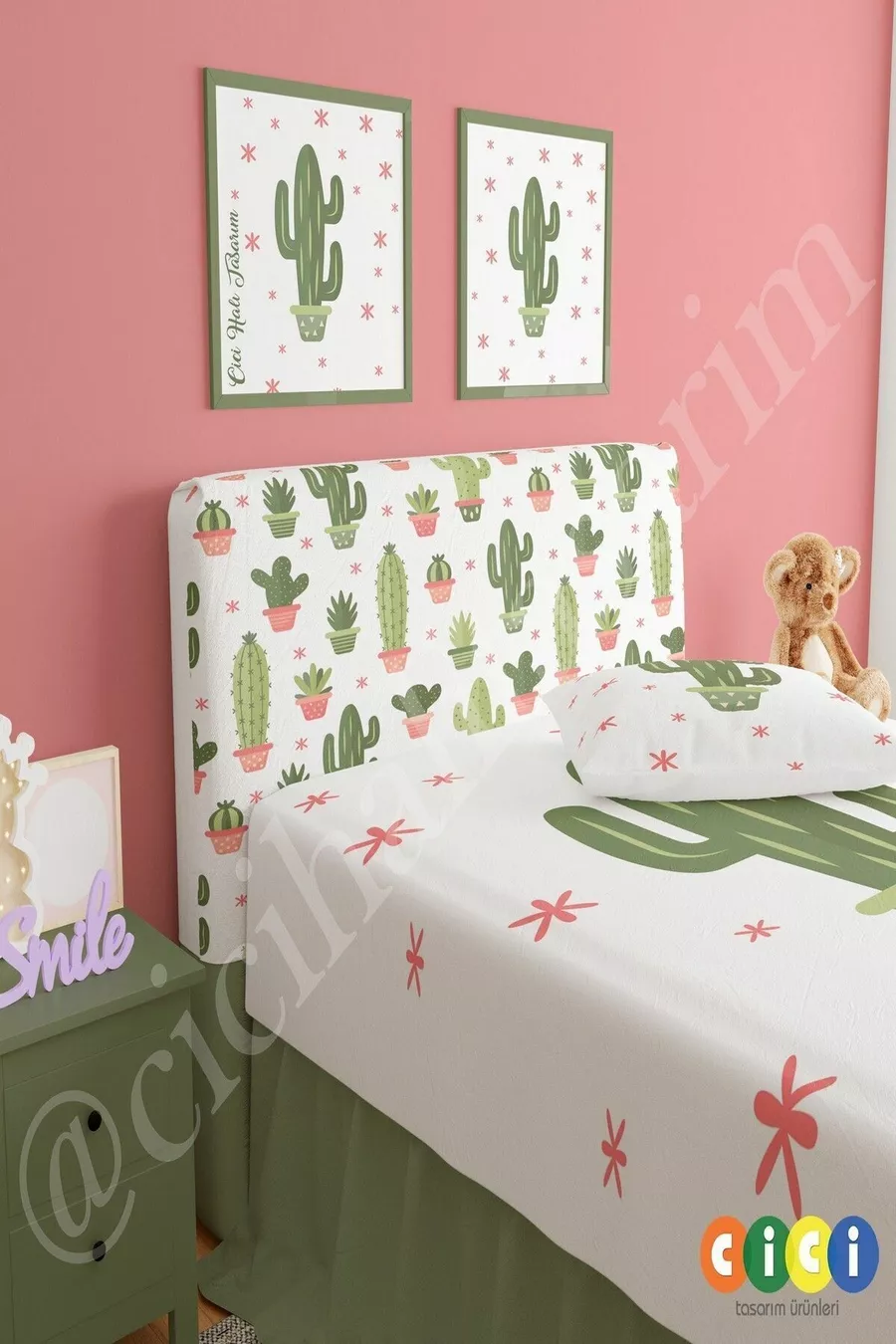 Housse de tête de lit Base Motif Cactus sur fond blanc