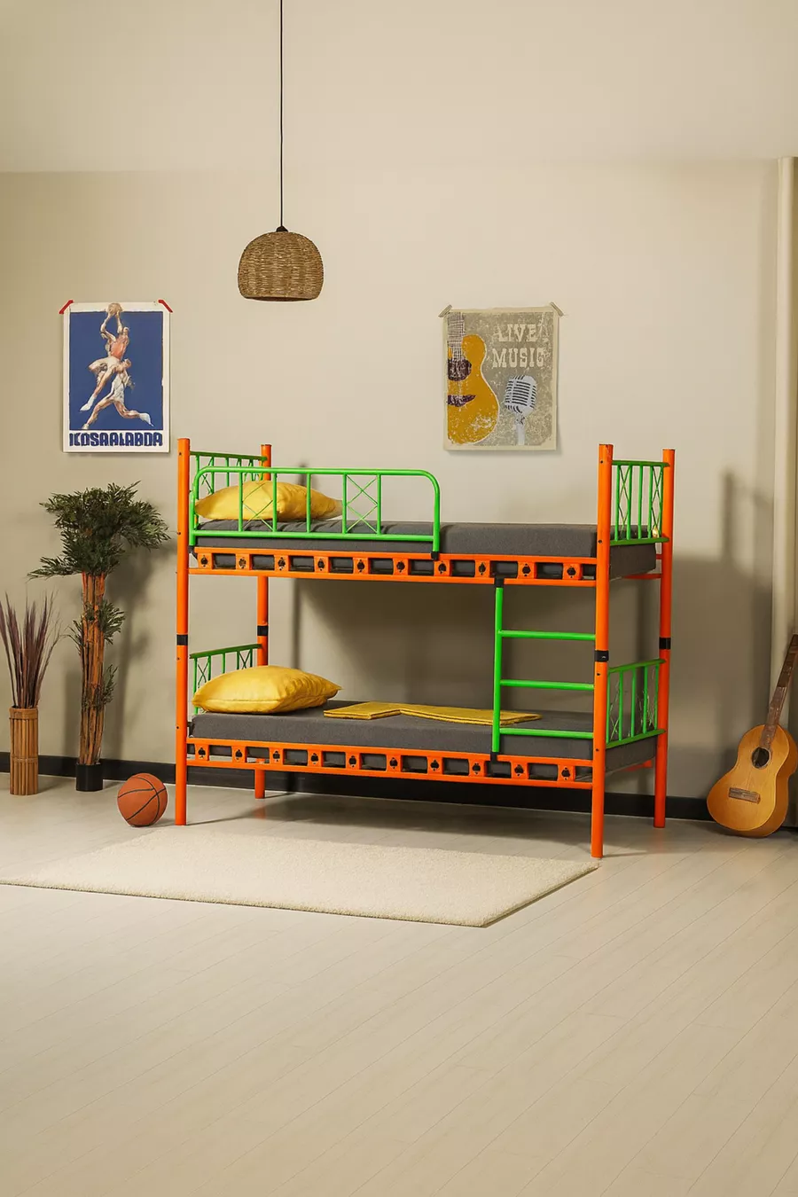 Carme Chambre d'Enfant Lits Superposés et Cadres de Lit Métalliques Orange Vert