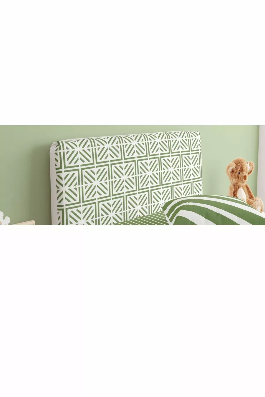 Housse de tête de lit chambre d'adolescent verte avec motifs en maille dans des carrés